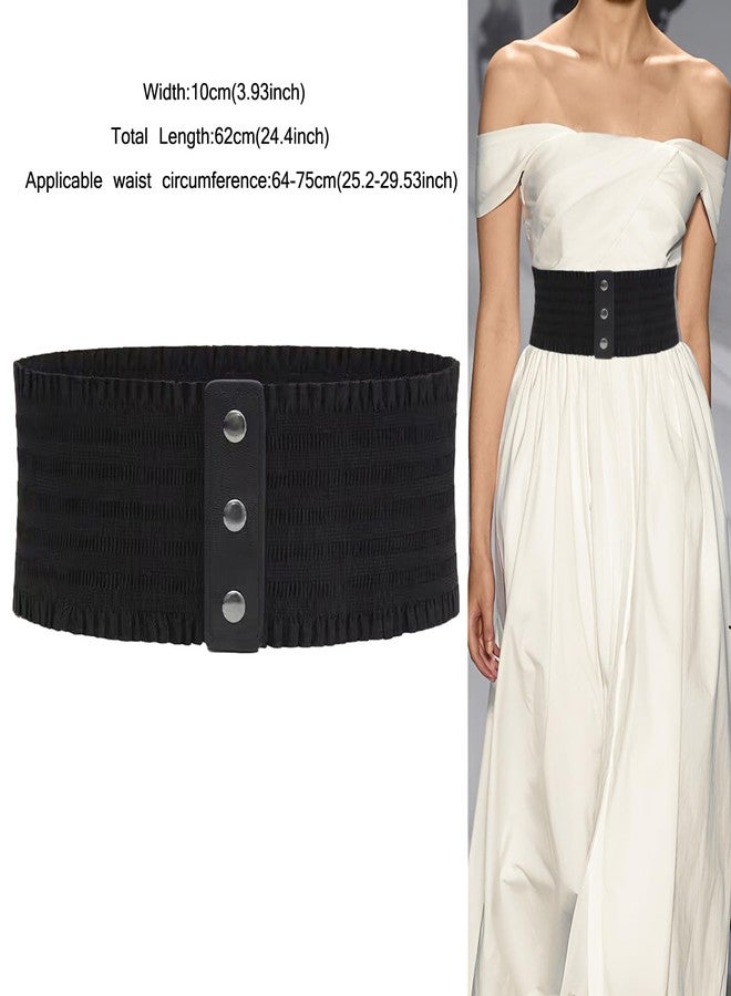 Kawailay Women's Wide Elastic Belt Vintage Cinch Waistband Snap Button Corset Waist Band for Dress - Black - Image 2